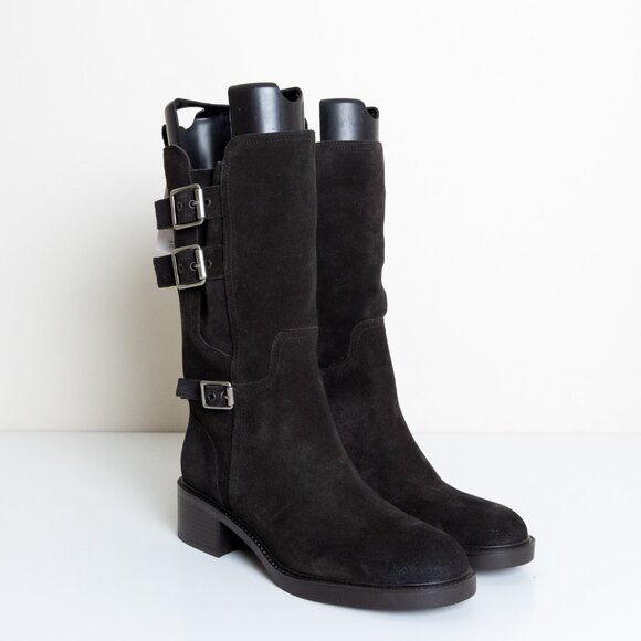 Zara Buckled Biker Boots Split Leather Dark Brown Round Toe EU 40 - Picture 5 of 16